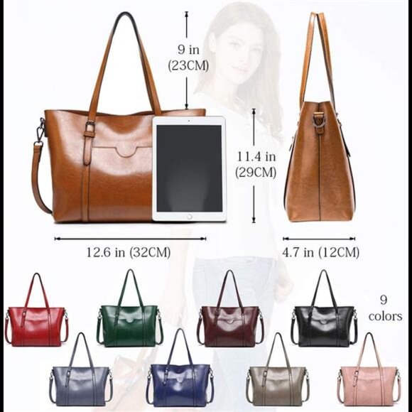 Womens Leather Purses and Handbags Top Handle Satchel Bags Tote Bags Tote Purses - Picture 3 of 7